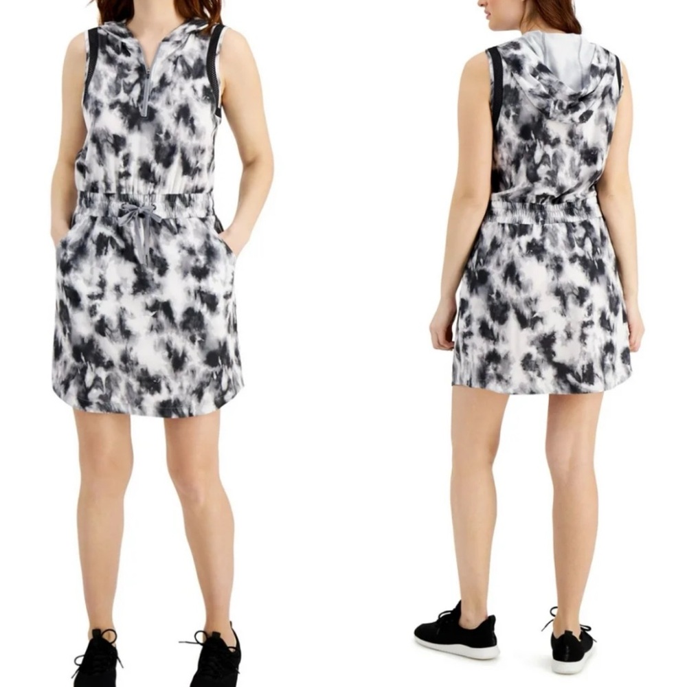 Ideology Women's Black & White Tie-Dye Hoodie Sleeveless Dress Size XS